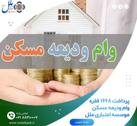 پرداخت ۱۶۶۸ فقره وام ودیعه مسکن موسسه اعتباری ملل