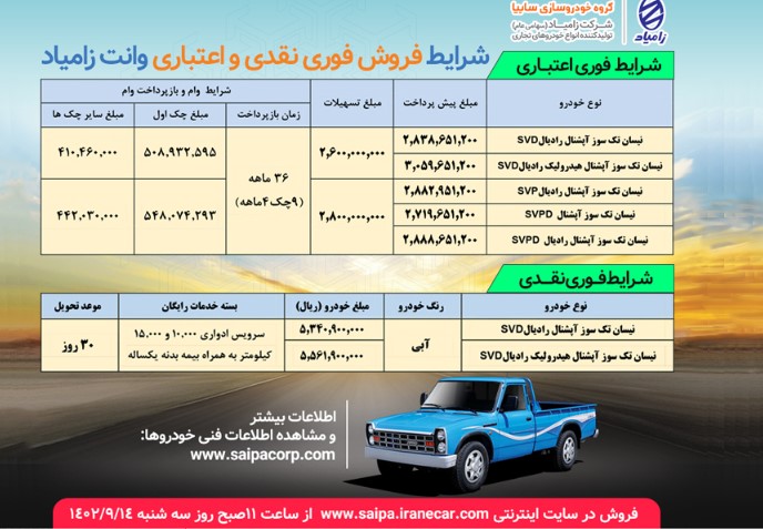 آغاز فروش فوری نقدی و اعتباری آذر ماه محصولات زامیاد