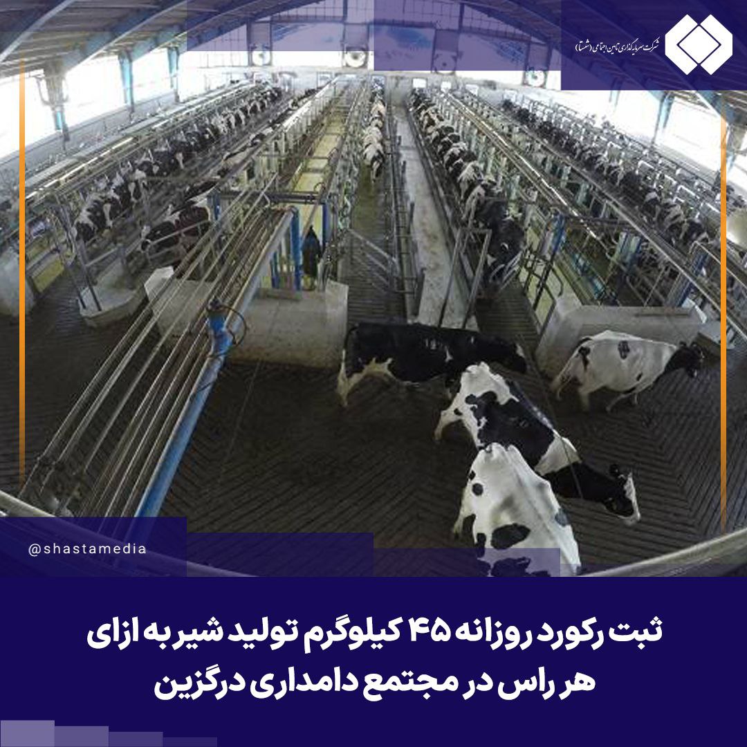 ثبت رکورد روزانه ۴۵ کیلوگرم تولید شیر به ازای هر راس در مجتمع دامداری درگزین