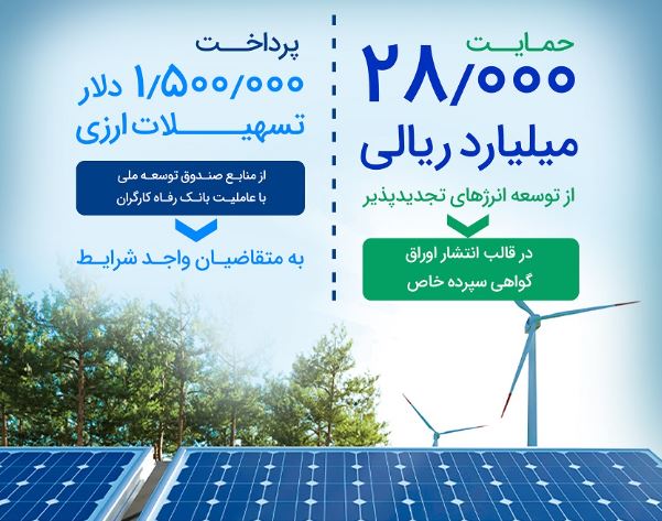 حمایت ۲۸٫۰۰۰ میلیارد ریالی بانک رفاه کارگران از توسعه انرژیهای تجدیدپذیر در سال جاری