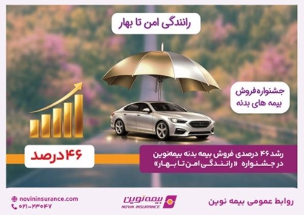 رشد ۴۶ درصدی فروش بیمه‌بدنه بیمه‌نوین در جشنواره «رانندگی امن تا بهار»